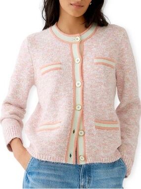 J. Crew Marled sweater lady jacket Cardigan Pink Peach Spring Wool XL Bouclé